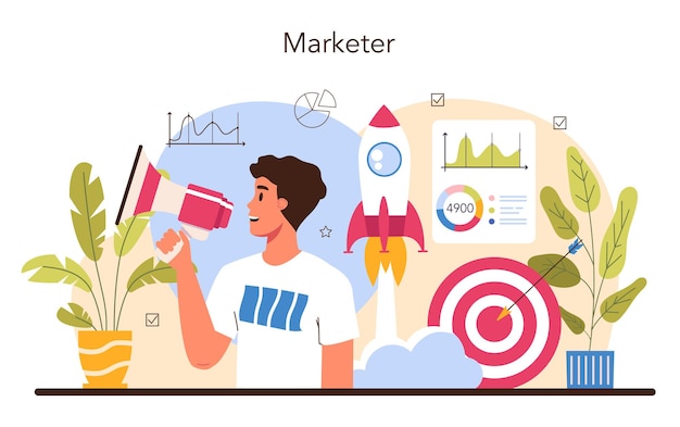 Vector marketer set marketing strategy and communucation with a customer