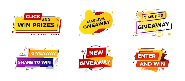 Marketing and advertising banner Competition announcement in social media Massive giveaway with presents Sharing post on networking sites to receive prizes and gifts vector isolated set