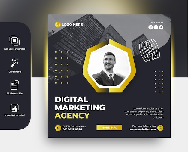 Marketing agency social media poster or banner post template