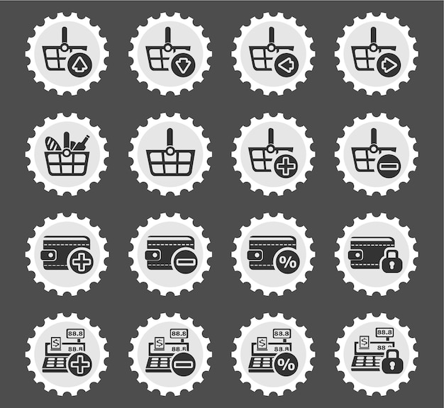 Marketing and ecommerce icons on stylized round postage stamps