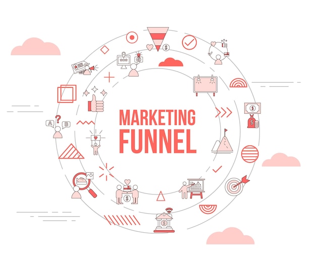 Marketing funnel concept with icon set template banner and circle round shape