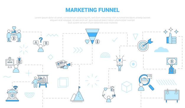 Marketing funnel concept with icon set template banner with modern blue color style