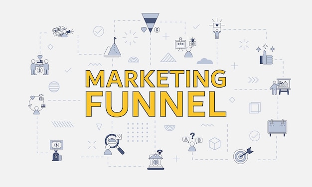 Marketing funnel concept with icon set with big word or text on center