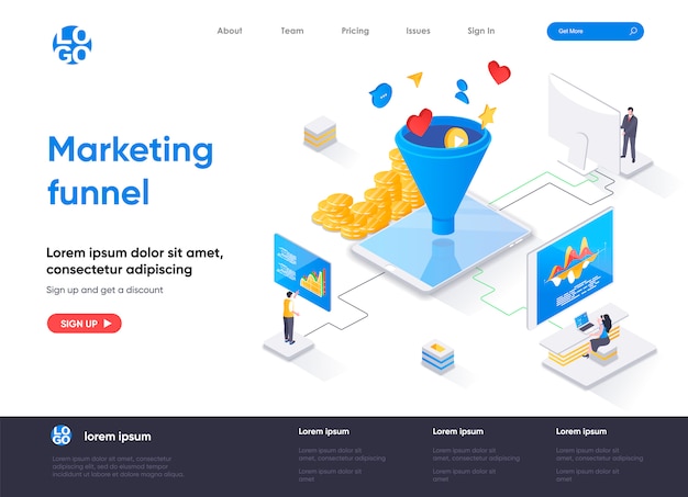 Marketing funnel isometric landing page template