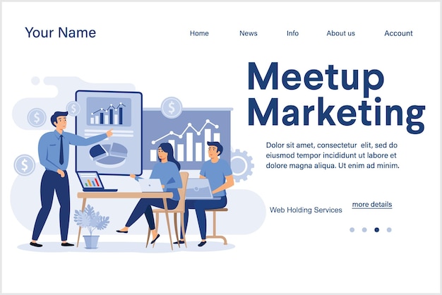 Marketing meetup abstract concept vector illustration Marketing conference digital meetup sharing