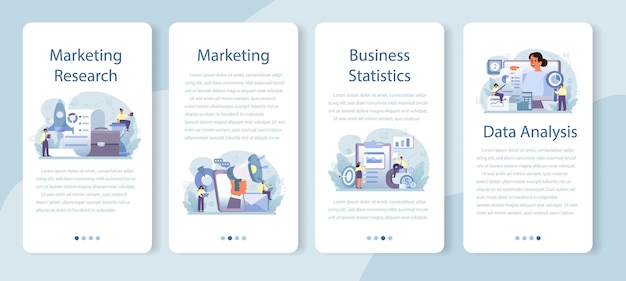 Marketing research mobile application banner set