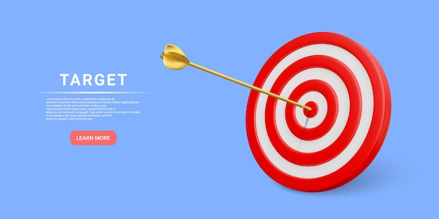 Marketing time concept Business orientation Realistic 3D red target with a golden arrow in the center Vector illustration