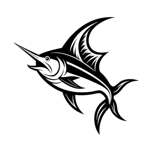 Vector marlin fish mascot hand drawn marlin fish jump design elements for logo label emblem sign