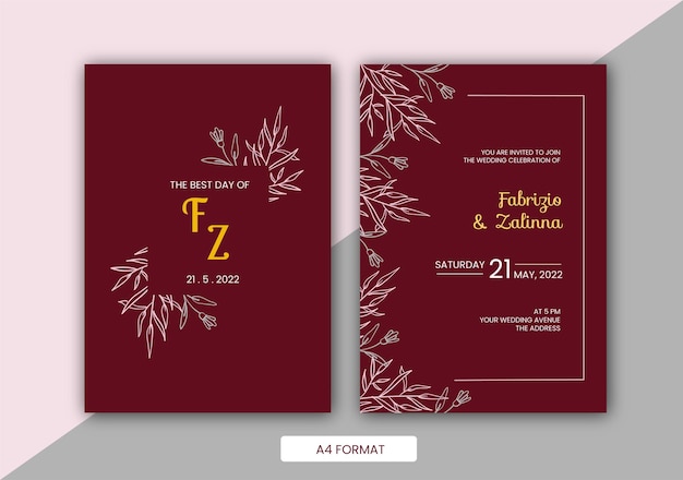 maroon or dark red floral wedding invitation template