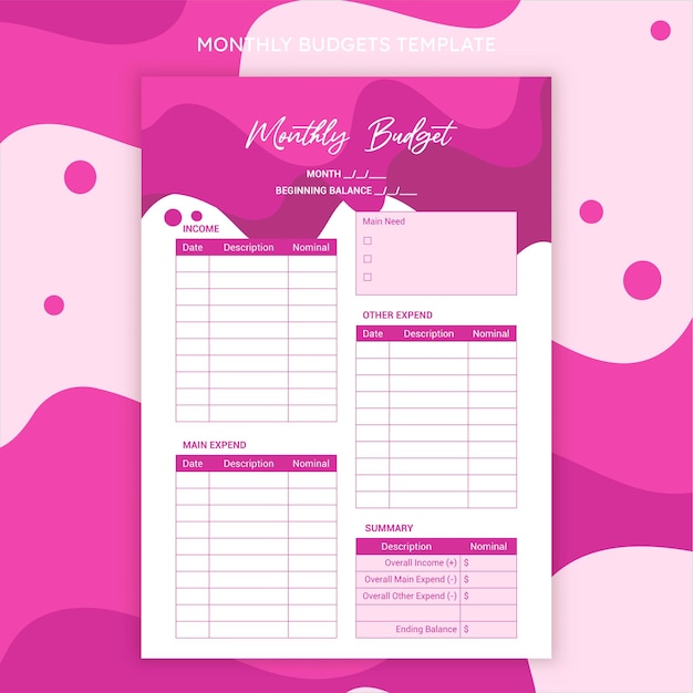 Maroon Fluid Monthly Budget Planner Template