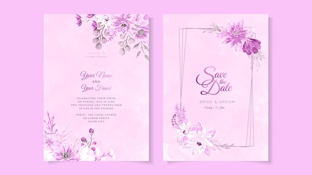 Marriage invitation card cute flowers Wedding floral vector template