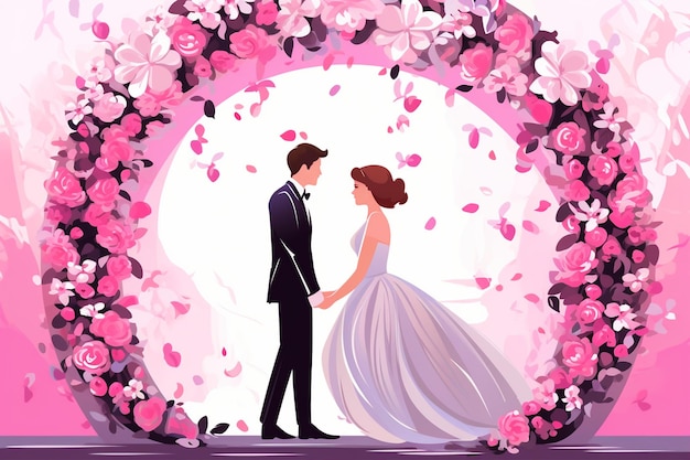 Married Couple with Wedding Arch Background