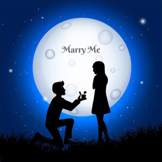 Marry me design isolated in starry night background Romantic man proposes woman for marriage