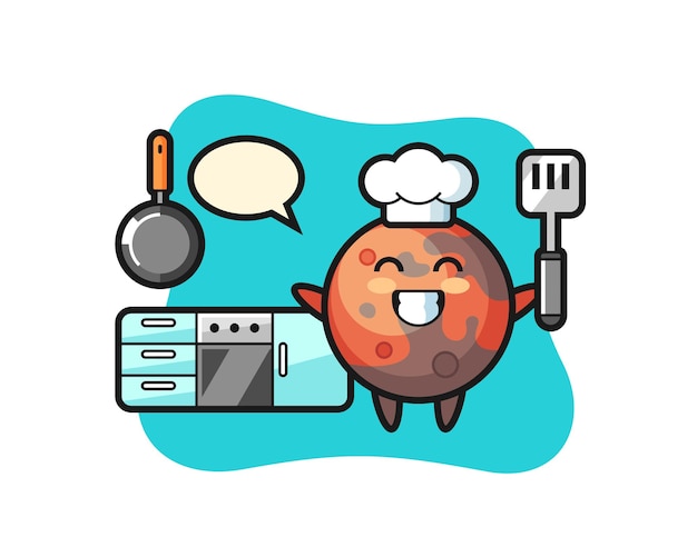 Mars character illustration as a chef is cooking