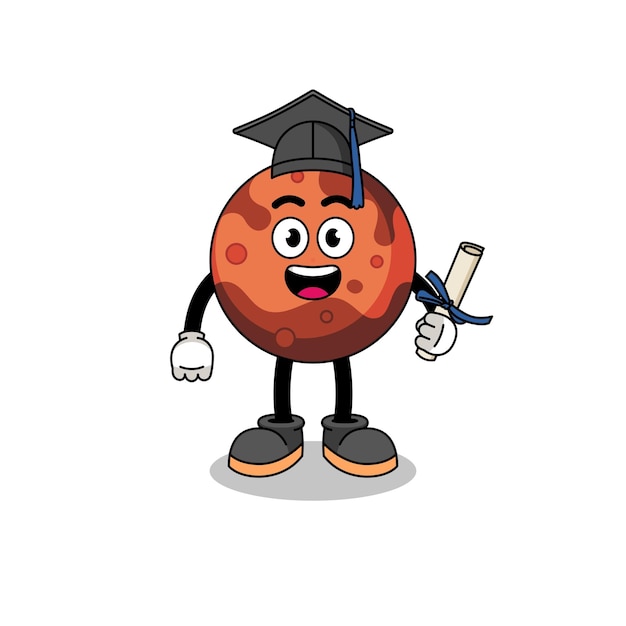 Mars planet mascot with graduation pose