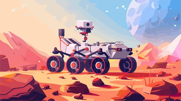 Vector mars rover with sensors and locator