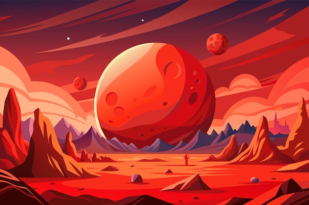 Vector mars surface alien planet landscape space game background