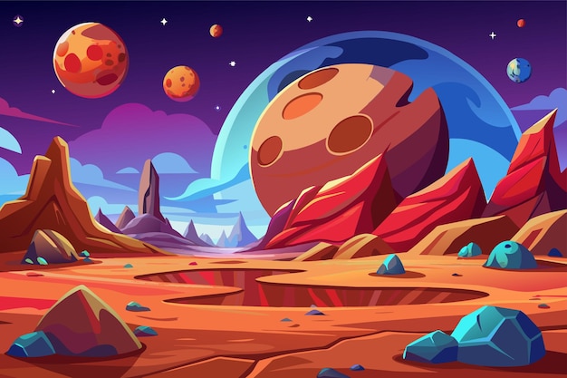 Mars surface alien planet landscape Space game background