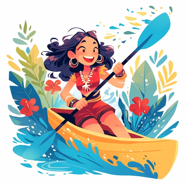 A Marshallese woman is canoeing