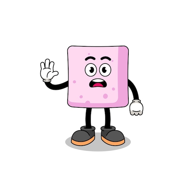 Marshmallow cartoon illustration doing stop hand character design