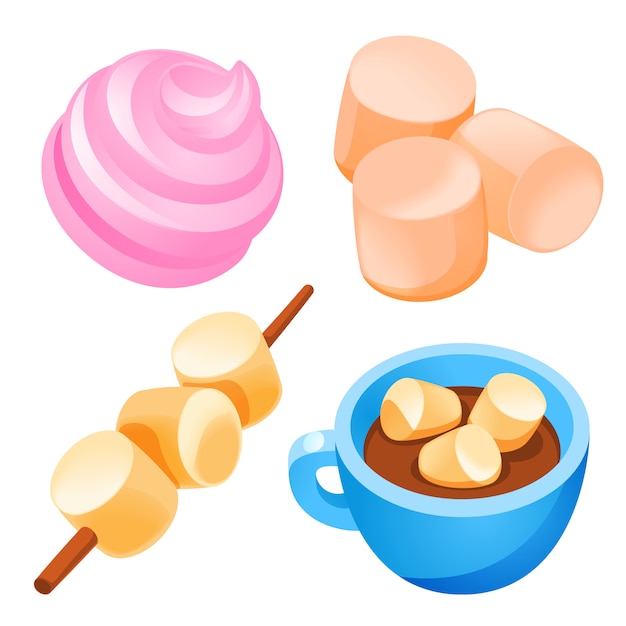 Marshmallow icons set, cartoon style