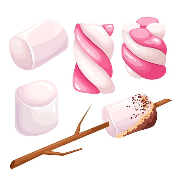 Marshmallow sweet dessert set cartoon vector illustration