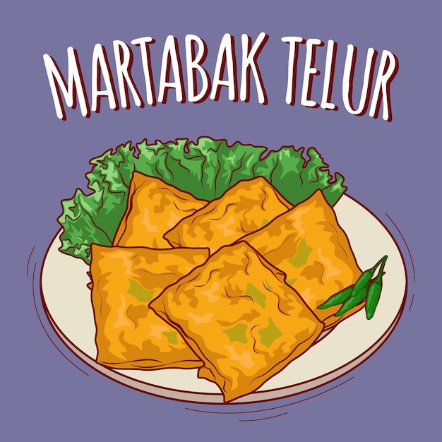 Martabak telur illustration Indonesian food with cartoon style