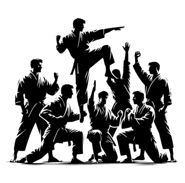 martial art pose silhouette vector illustration