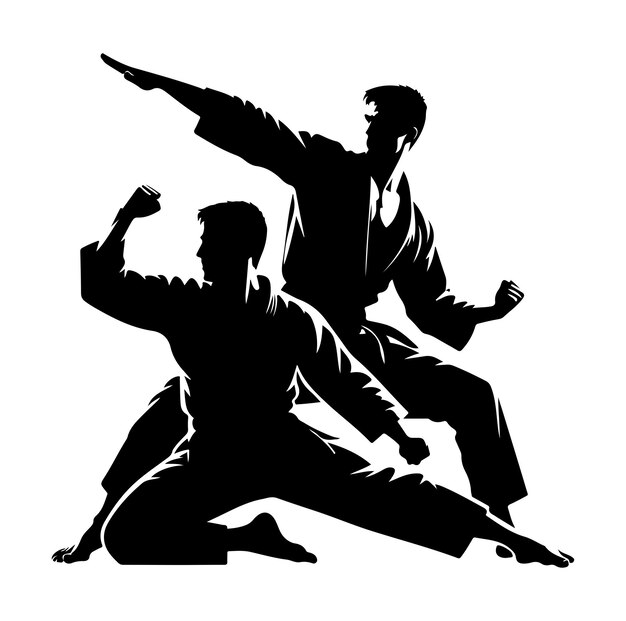 Vector martial arts silhouette vector illustration on white background