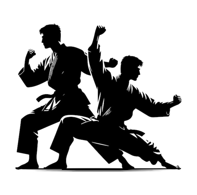 Vector martial arts silhouette vector illustration on white background