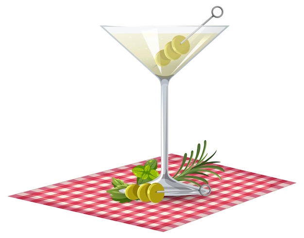 Vector martini glass on checkered cloth