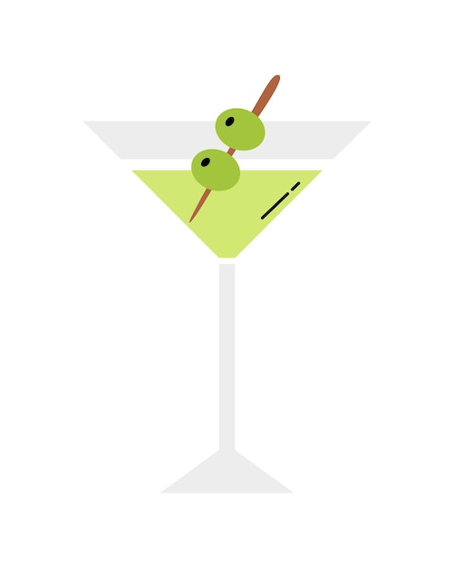 Vector martini glass with olives hand drawn alcohol cocktail