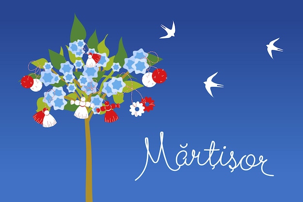 Martisor accessories hanging on tree vector illustration