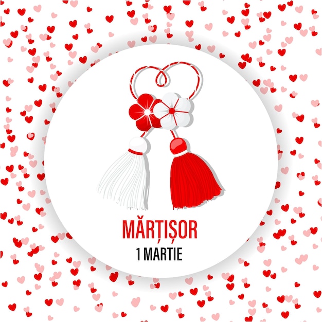 Martisor, red and white symbol of spring. Traditional spring holiday in Romania and Moldova.