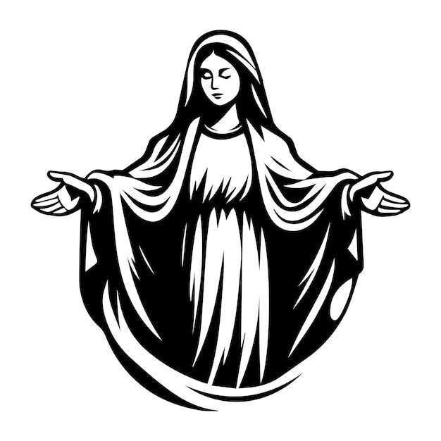 Mary with Outstretched Arms vector illustration in black and white