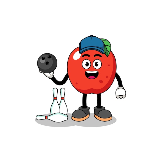 Mascot of apple as a bowling player character design