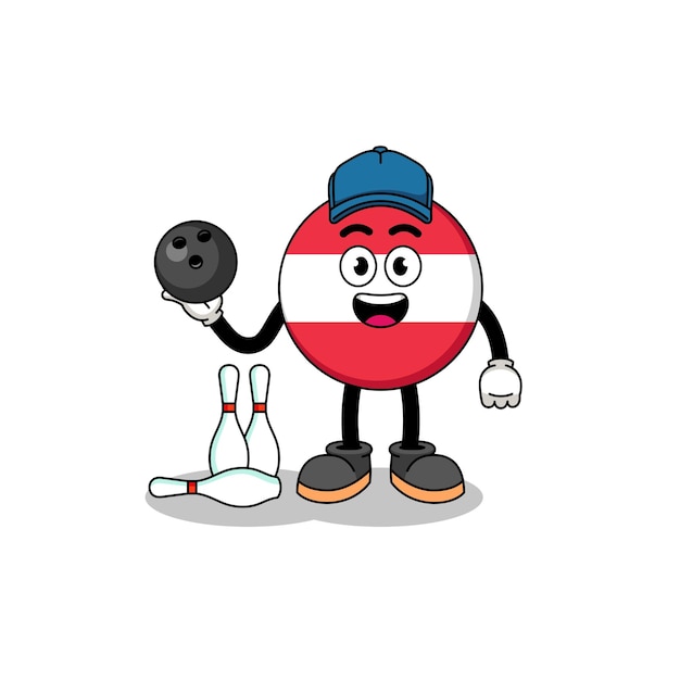 Mascot of austria flag as a bowling player character design