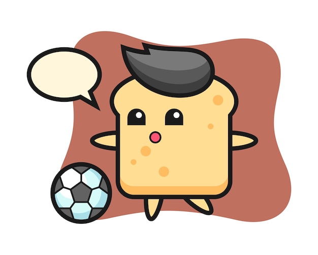 Mascot of bread cartoon is playing soccer