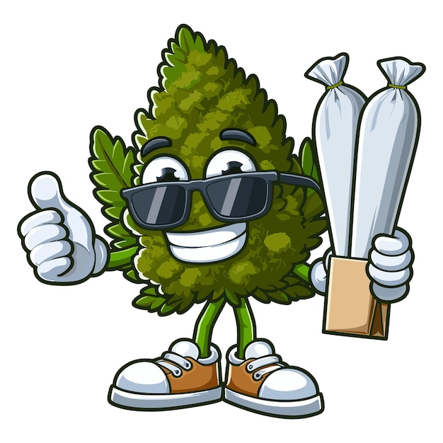 Vector mascot cannabis leaves bring joints vector isolated on white background