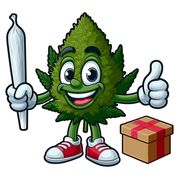 Vector mascot cannabis leaves bring joints vector isolated on white background