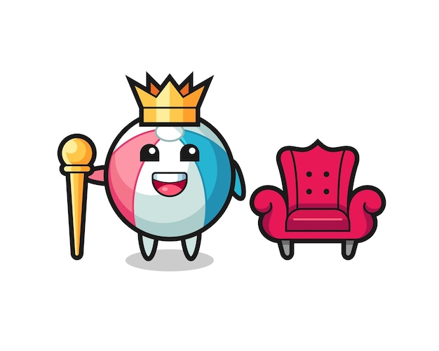 Mascot cartoon of beach ball as a king