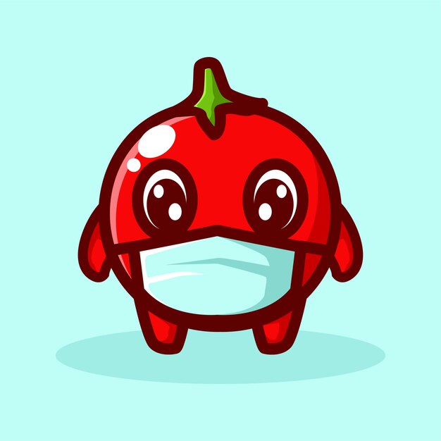 Mascot cartoon character vector illustration A tomato use mask