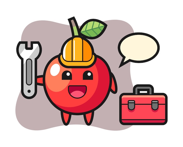 Mascot cartoon of cherry as a mechanic, cute style design  