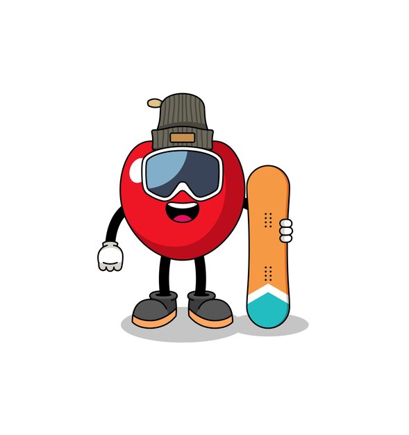 Mascot cartoon of cherry snowboard player character design