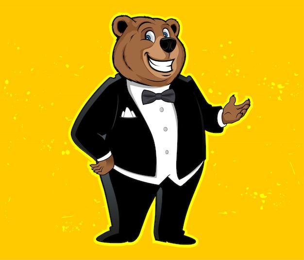 Mascot cartoon funny tuxedo Bear. Vector illustration