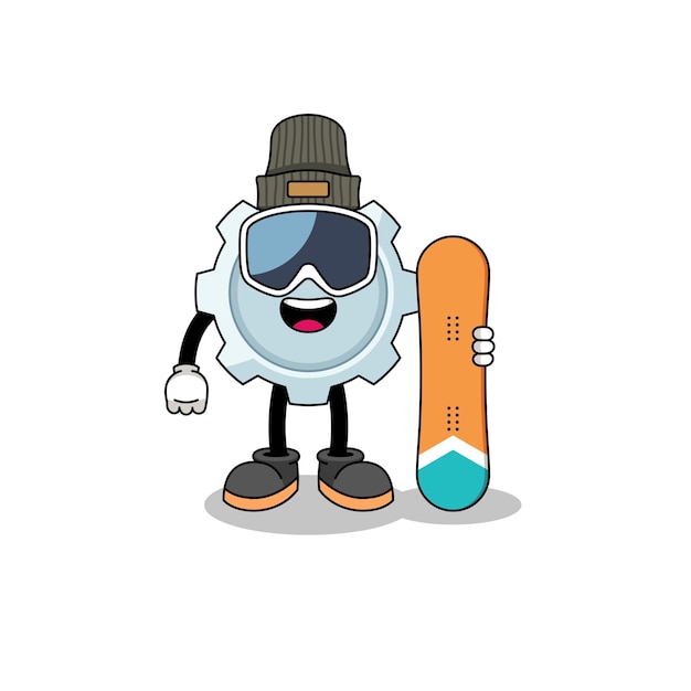 Mascot cartoon of gear snowboard player