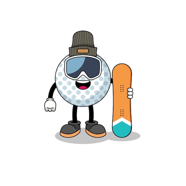 Mascot cartoon of golf ball snowboard player