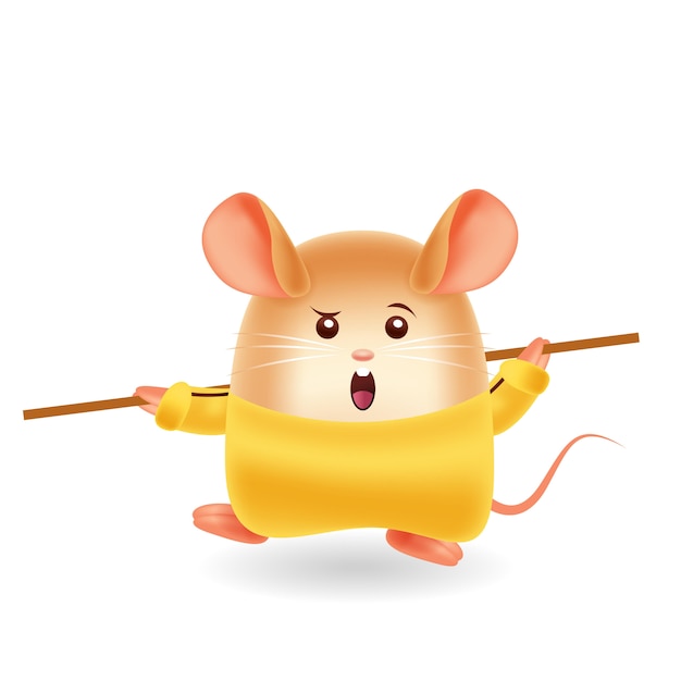 Mascot cartoon illustration. Kungfu mouse. isolated background. 