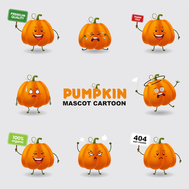 Mascot cartoon illustration. Pumpkin in several pose. isolated background. 