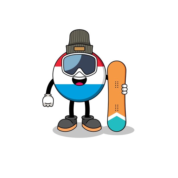 Mascot cartoon of luxembourg snowboard player character design